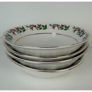 Gibson Holiday Gold / Christmas Charm Delight Holiday Harmony 4 Cereal Bowls B